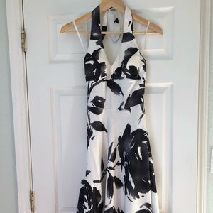 Sue Wong black and white floral print halter